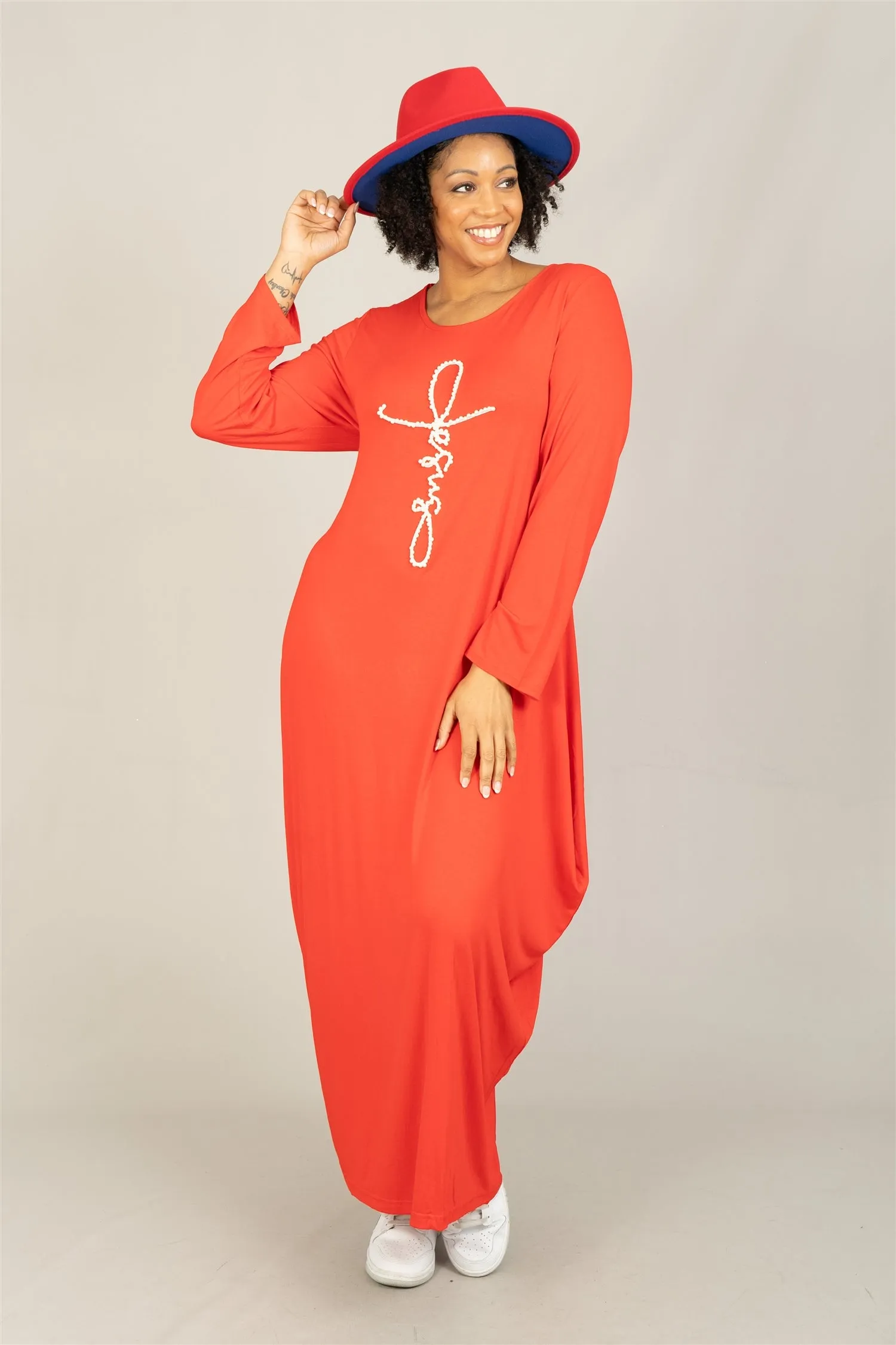 KaraChic CHH23055LS Jesus Pearl Knit Maxi Dress