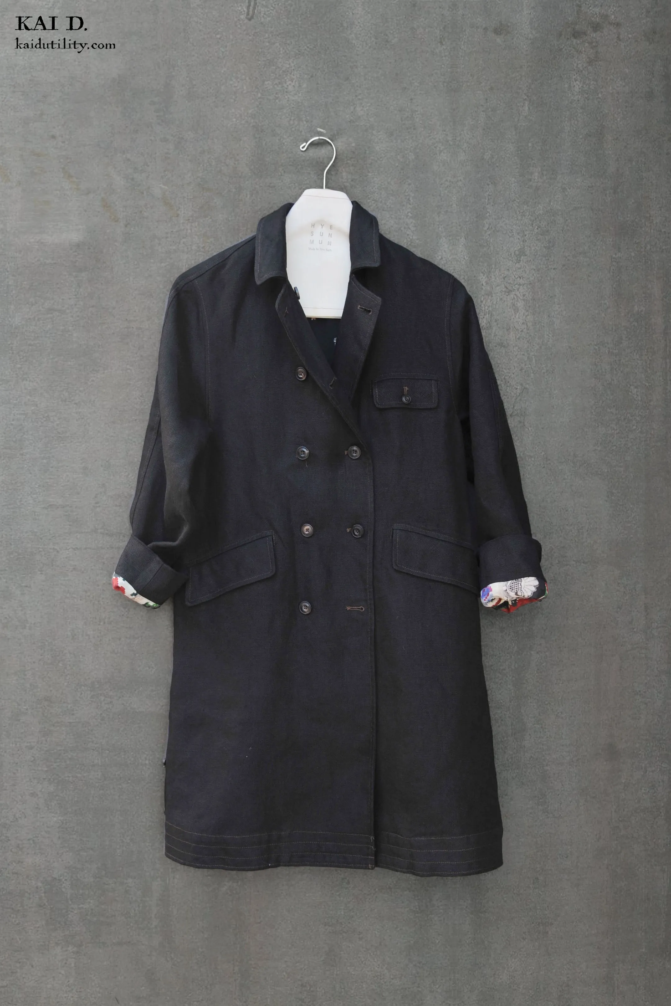 Keaton Trench Coat - Heavy Black Linen - S