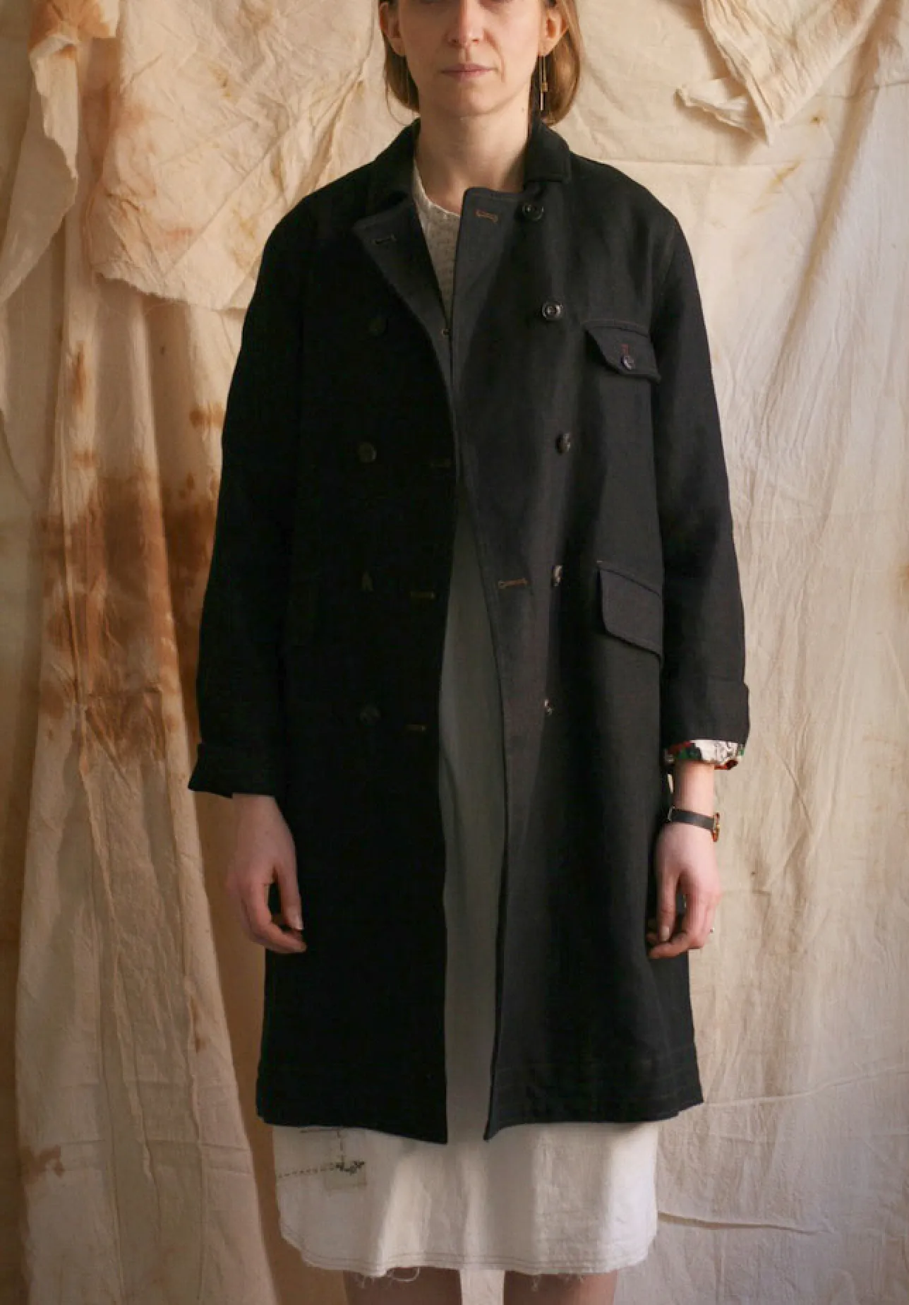 Keaton Trench Coat - Heavy Black Linen - S