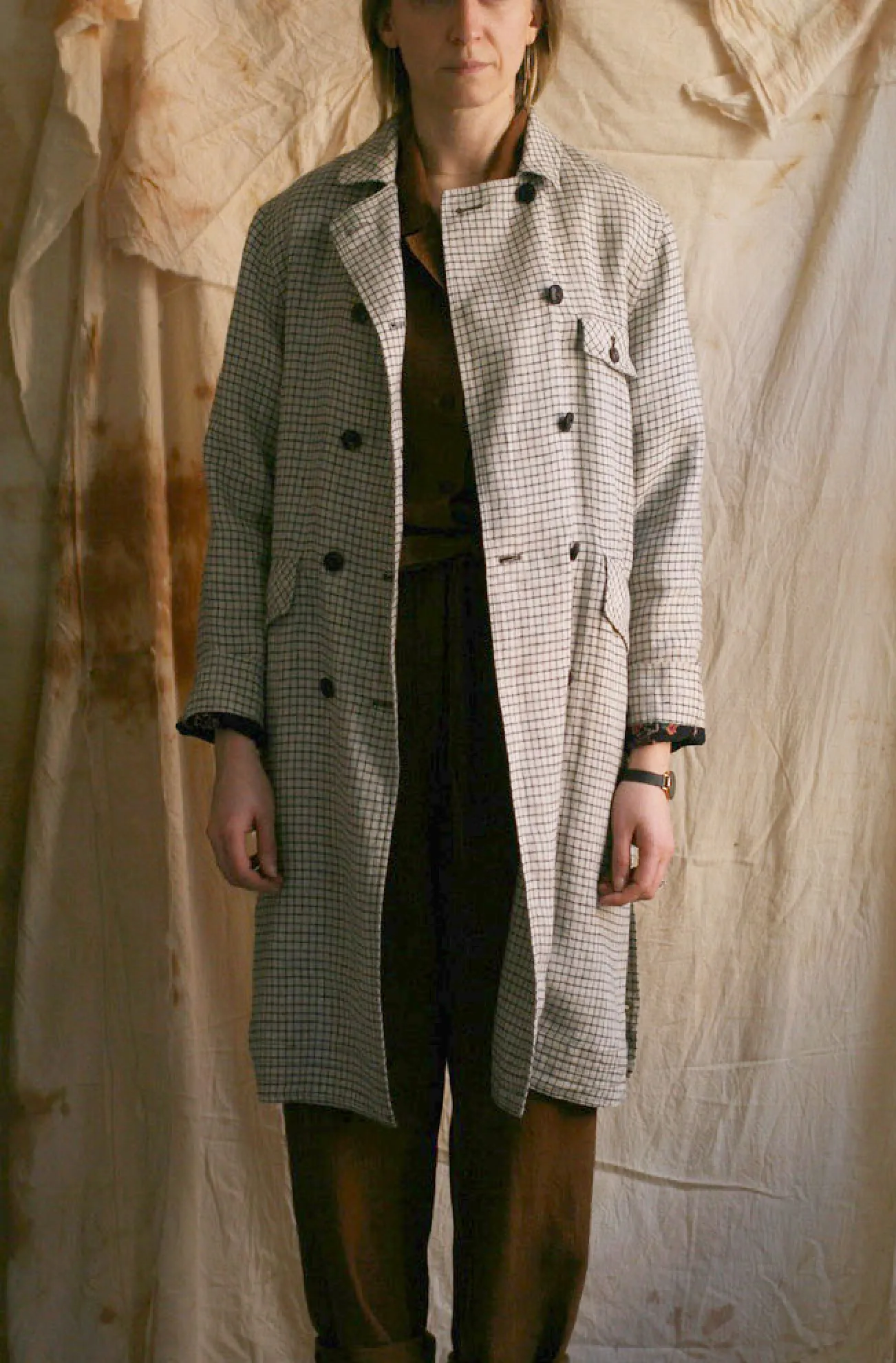 Keaton Trench Coat - Linen Check - XS