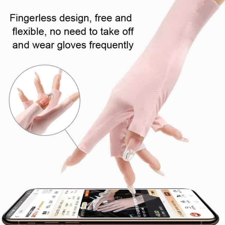 Ladies Sunscreen Gloves Half Finger Ice Silk Gloves,Style: Linked Finger(Black)