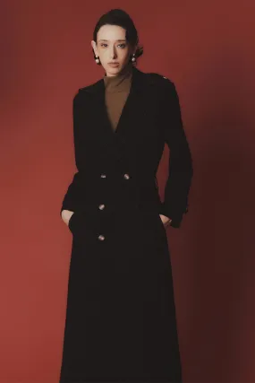 Lana A-line Storm Flap Poly Silk Calf Length Trench Coat