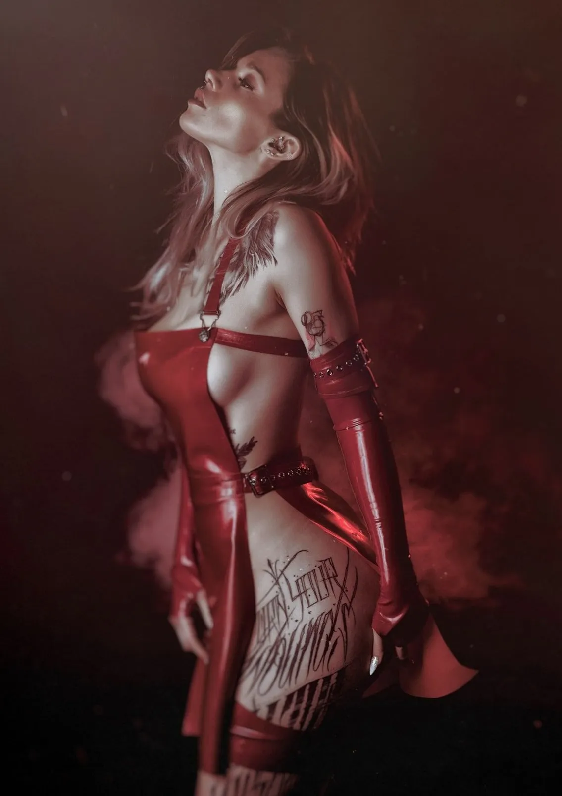 Latex Nikita Apron dress in Red and Silver.