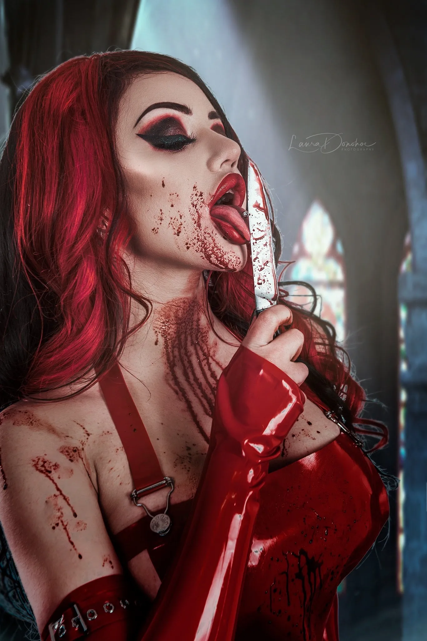 Latex Nikita Apron dress in Red and Silver.