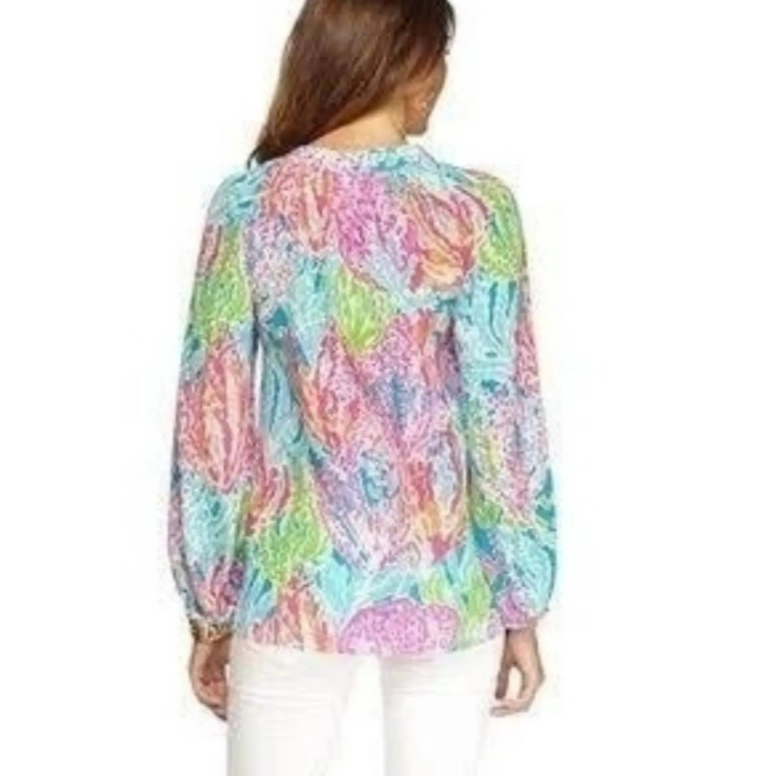 Lilly Pulitzer Elsa Agua Let's Cha Cha Holy Grail Silk Top