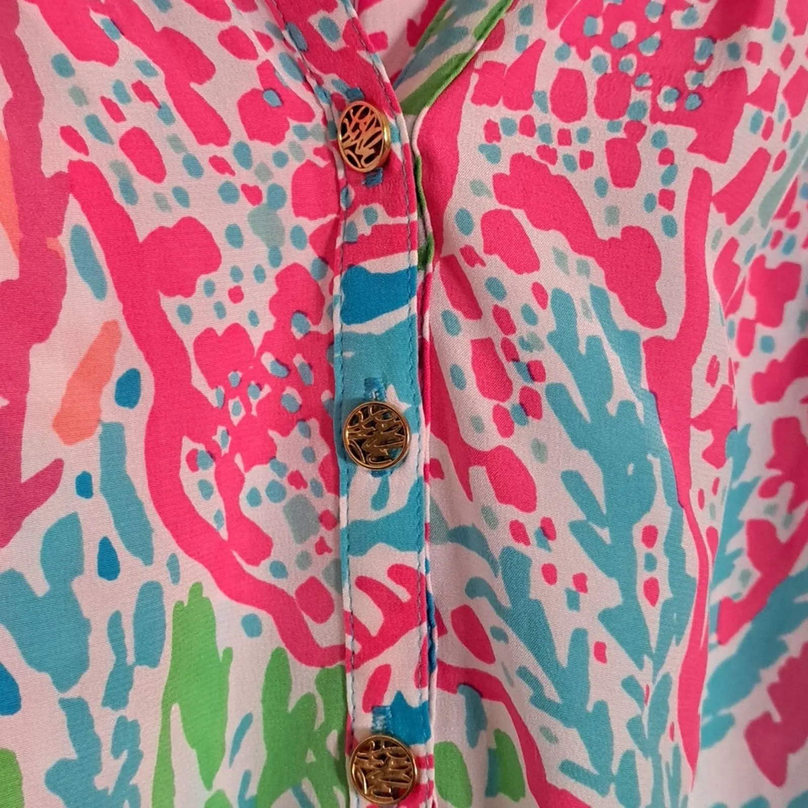 Lilly Pulitzer Elsa Agua Let's Cha Cha Holy Grail Silk Top