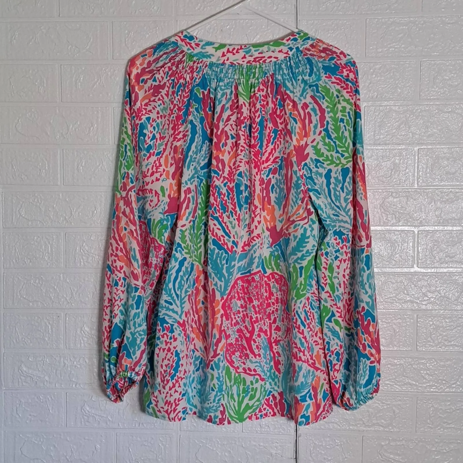 Lilly Pulitzer Elsa Agua Let's Cha Cha Holy Grail Silk Top