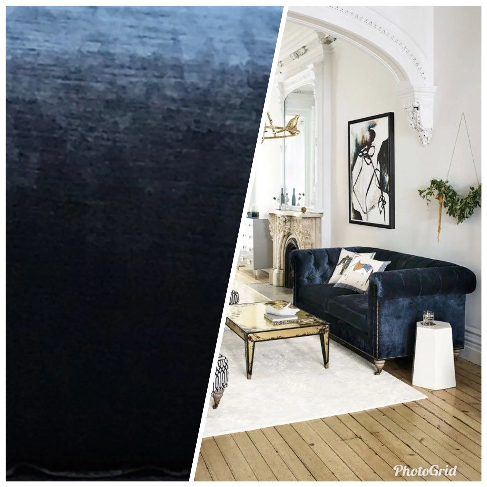 Lord Gideon Designer Antique Inspired Velvet Fabric - Deep Sea Blue - Upholstery