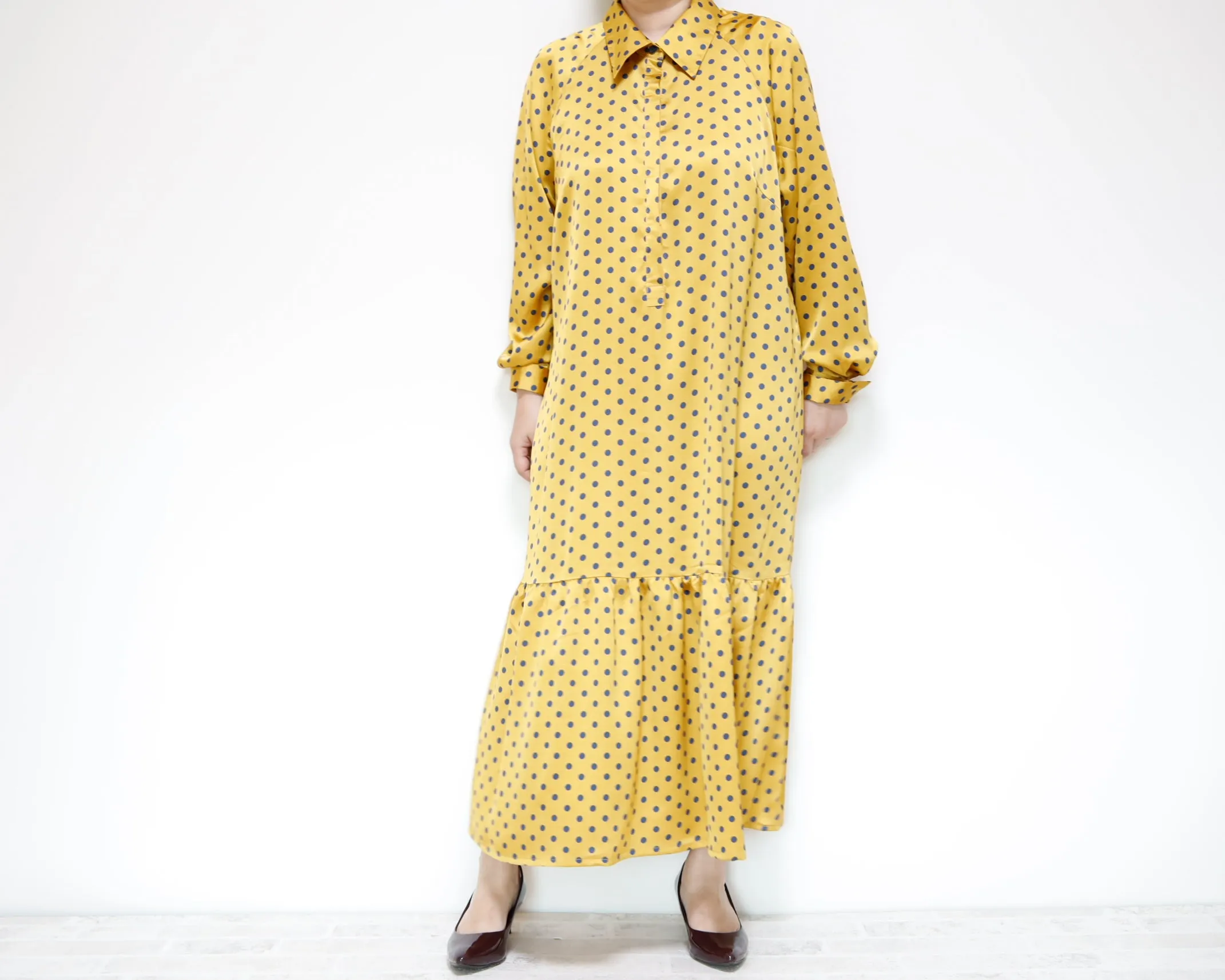 <D27Y> Drop ruffle maxi Dress YELLOW