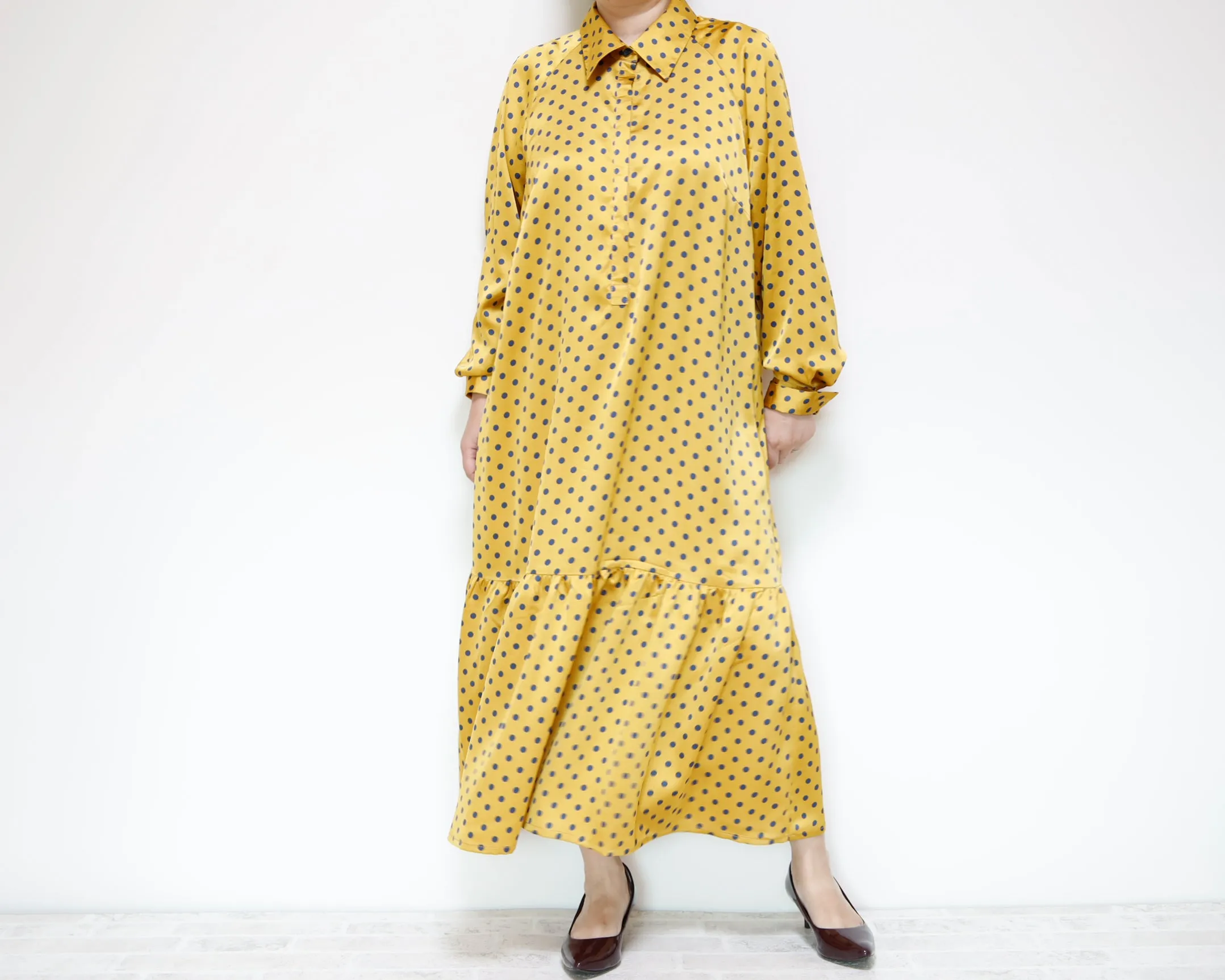 <D27Y> Drop ruffle maxi Dress YELLOW