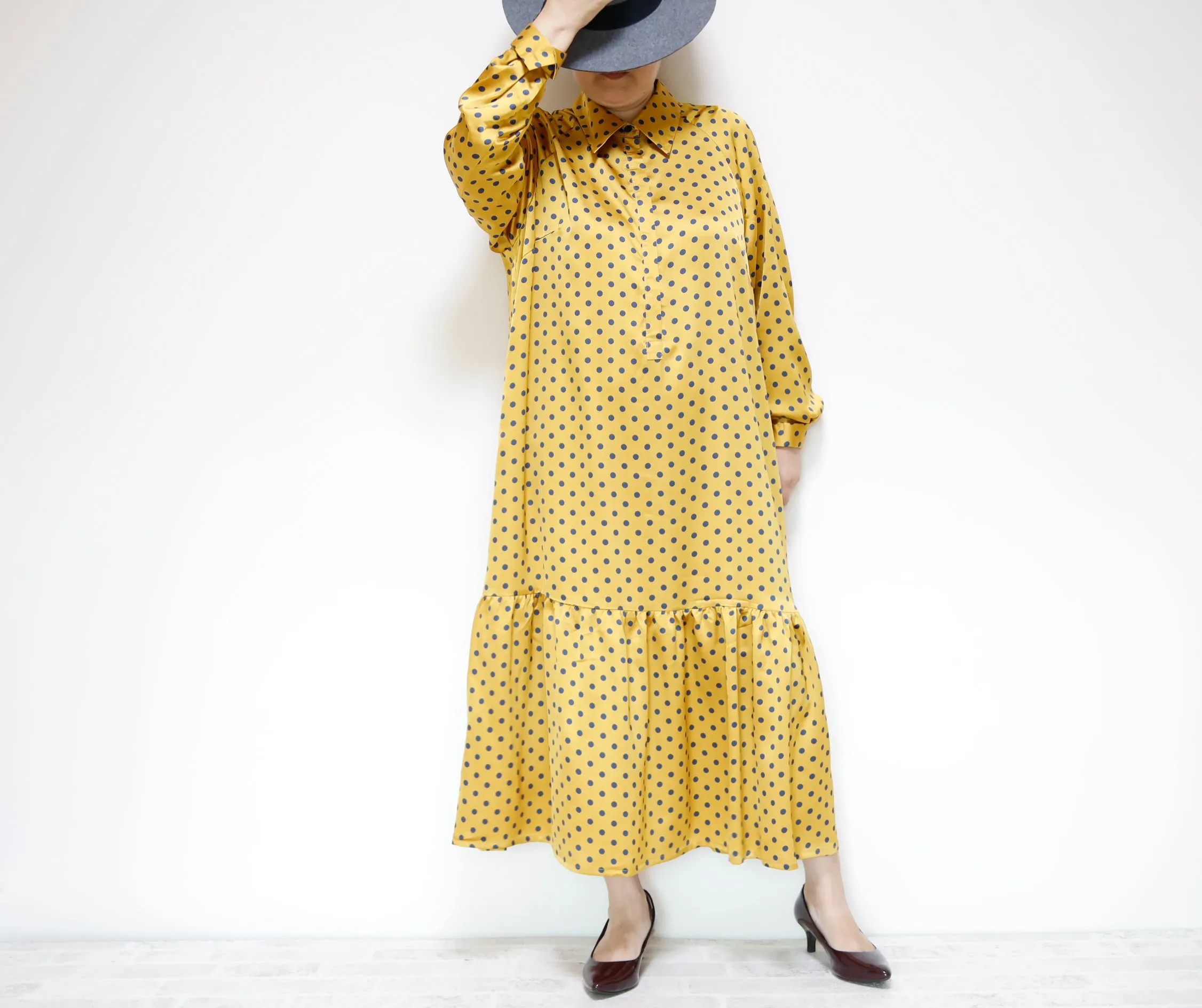 <D27Y> Drop ruffle maxi Dress YELLOW