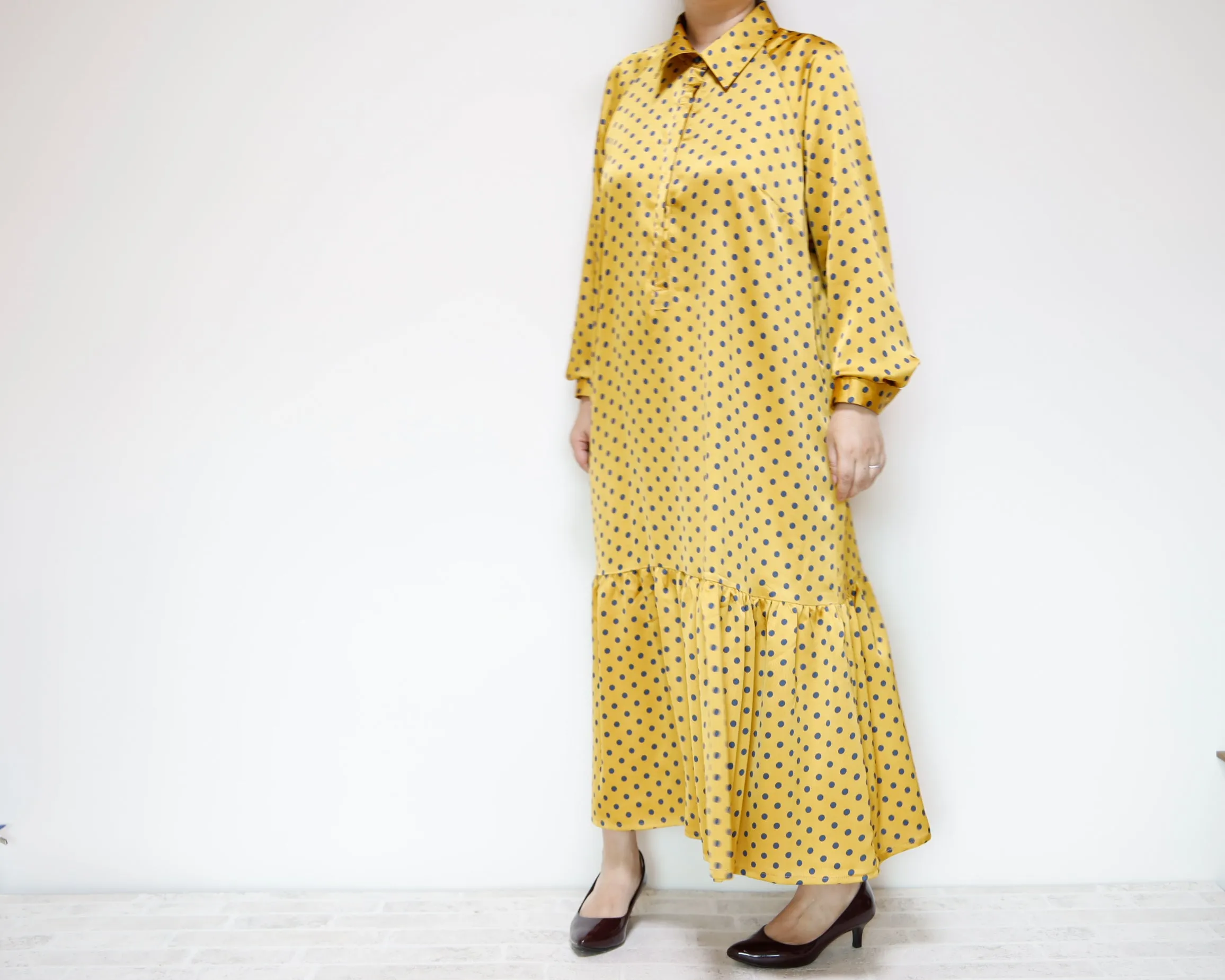 <D27Y> Drop ruffle maxi Dress YELLOW
