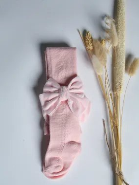 Meia Pata Baby Pink Openwork Velvet Bow Tights