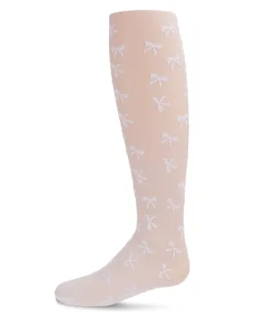 MeMoi Velvet Flocked Bow Tights Winter White