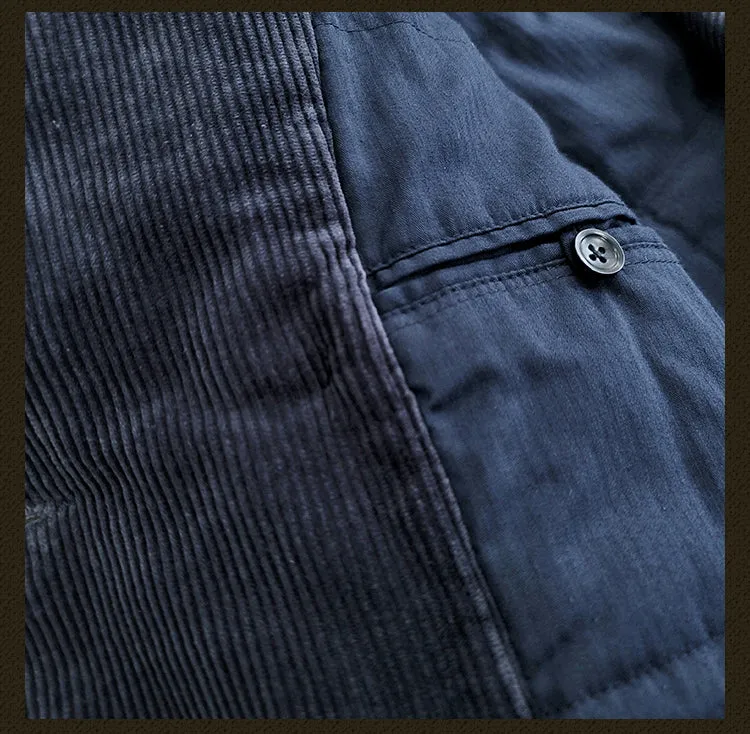 Men's Navy Corduroy Double Breasted Pilot Jacket