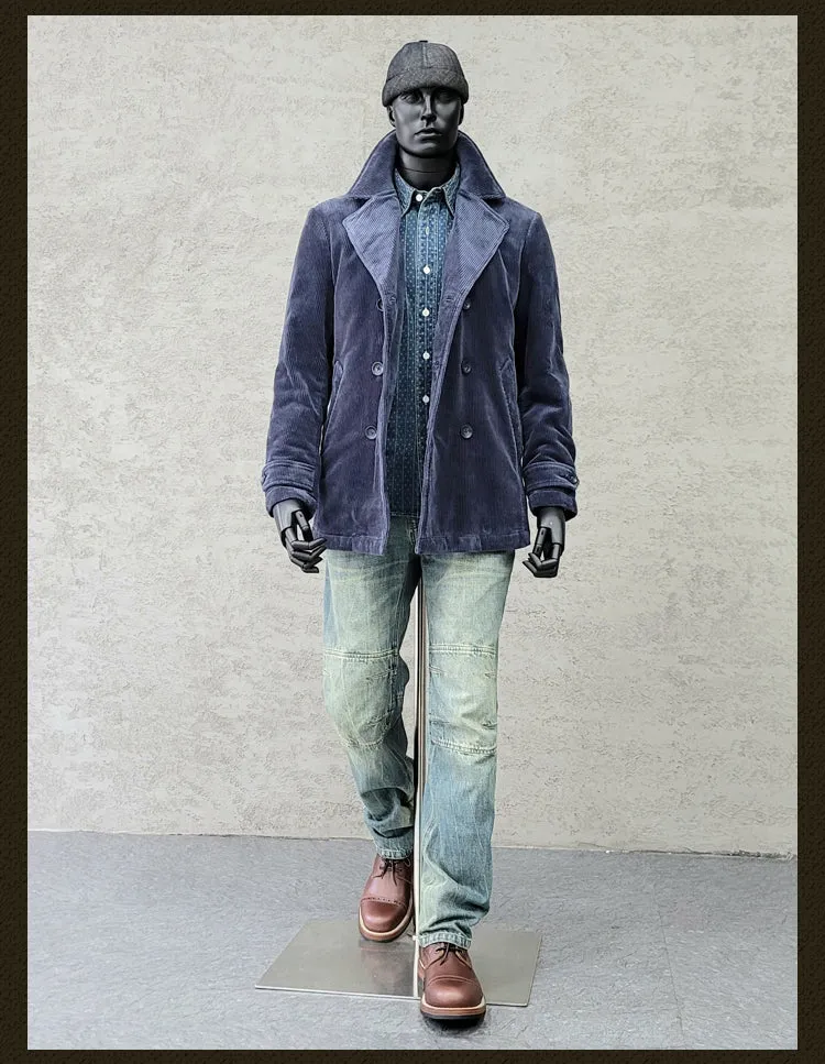Men's Navy Corduroy Double Breasted Pilot Jacket