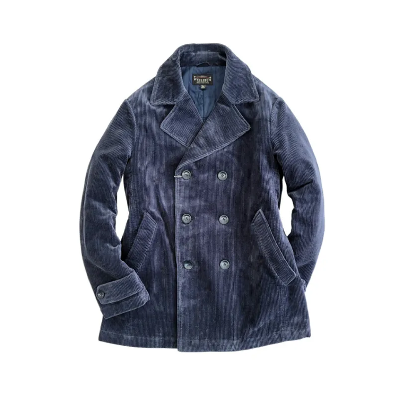 Men's Navy Corduroy Double Breasted Pilot Jacket