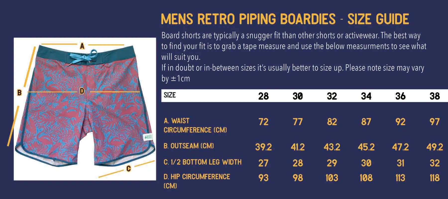 Men's Retro Piping Boardies: Beach Party