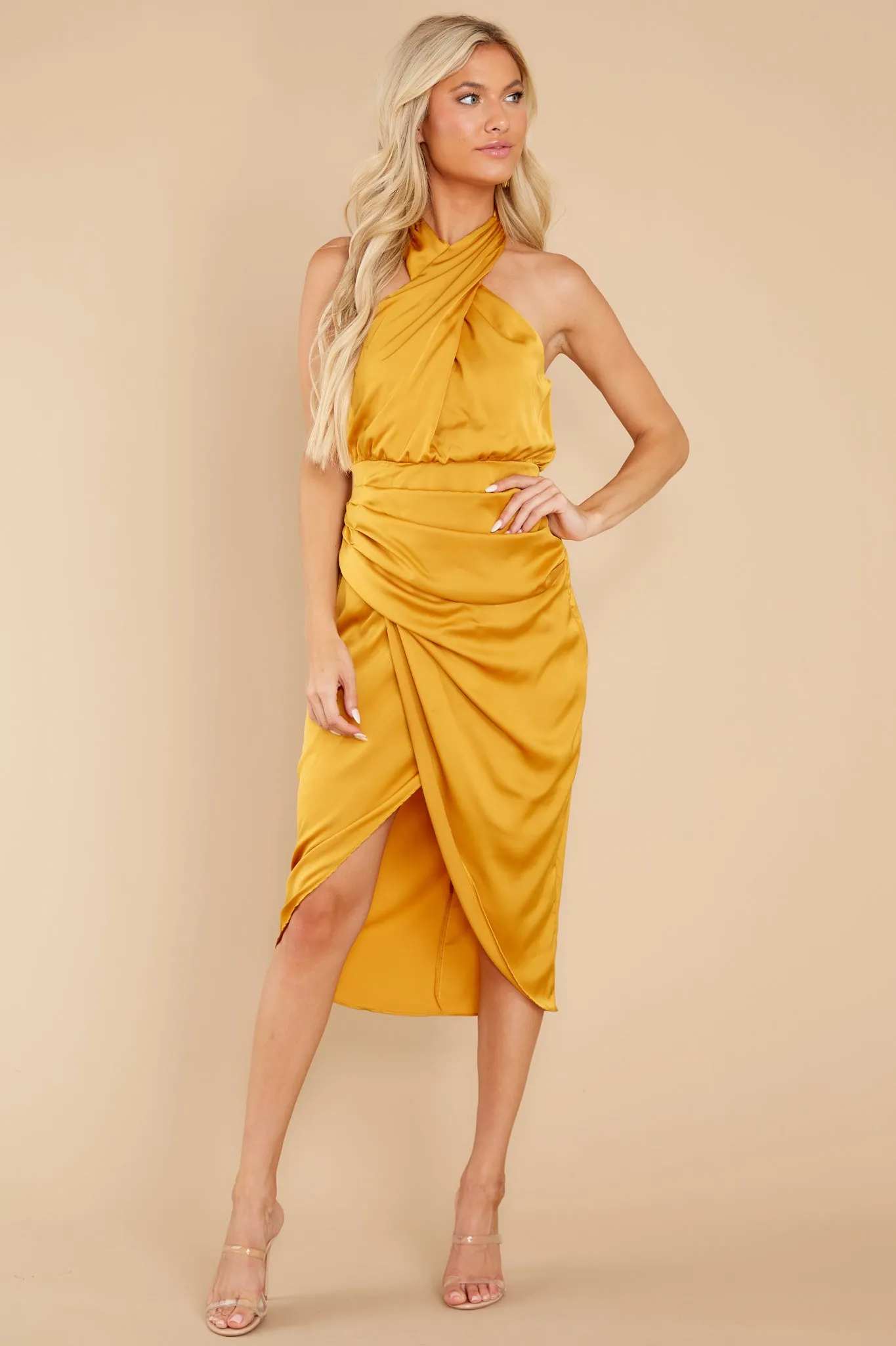Midnight Chances Mustard Midi Dress