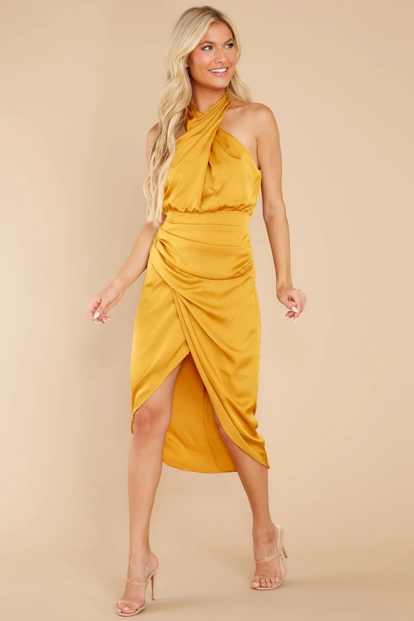 Midnight Chances Mustard Midi Dress