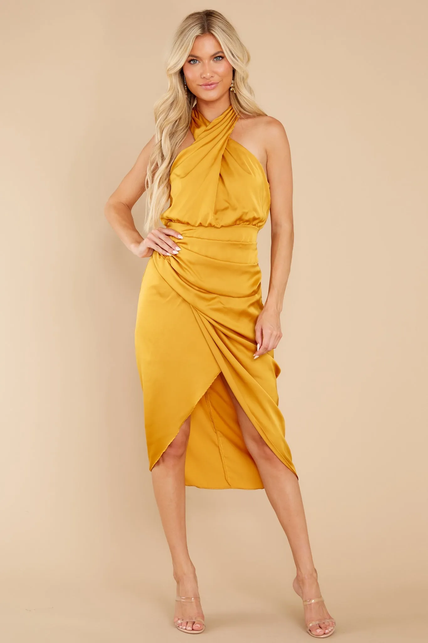 Midnight Chances Mustard Midi Dress