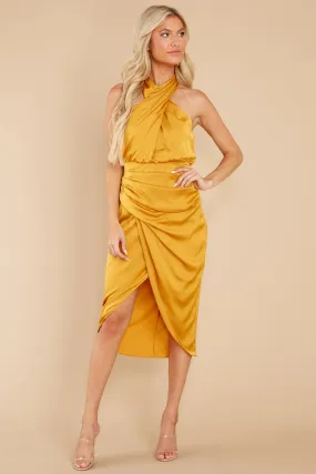 Midnight Chances Mustard Midi Dress