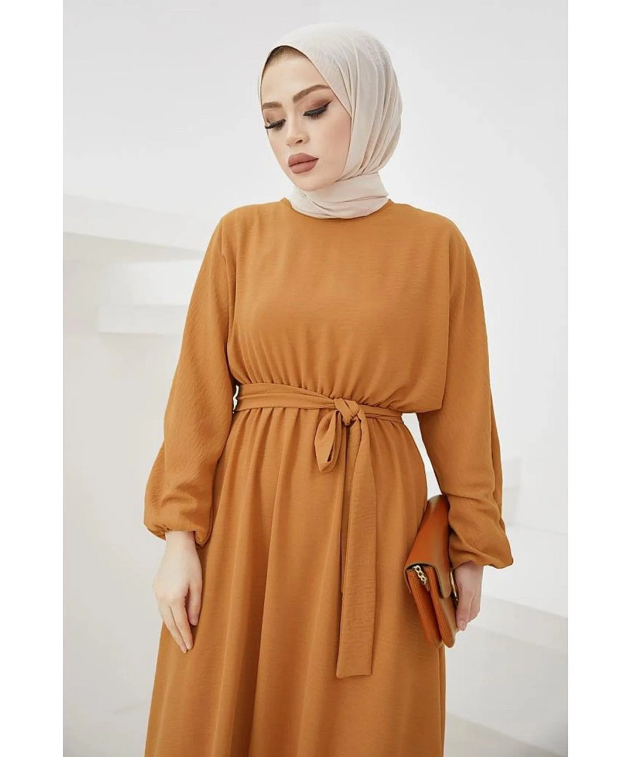 Modest Long Arab Abaya Dress - Amber | Elegant Aerobin Hijab Dress Mustard