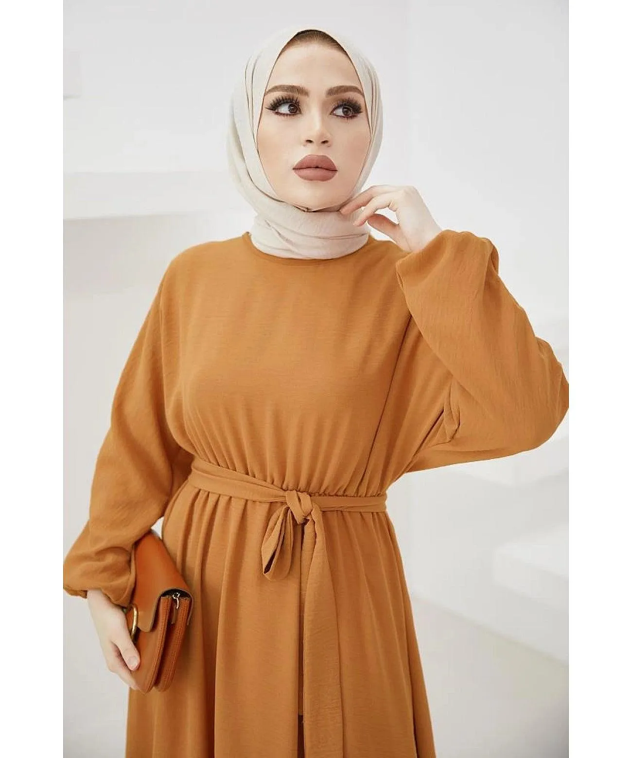 Modest Long Arab Abaya Dress - Amber | Elegant Aerobin Hijab Dress Mustard