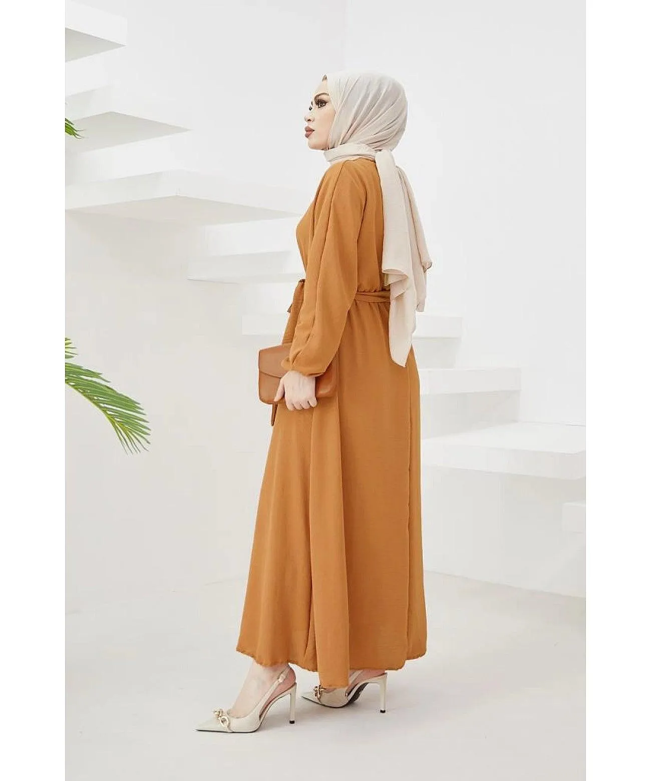 Modest Long Arab Abaya Dress - Amber | Elegant Aerobin Hijab Dress Mustard