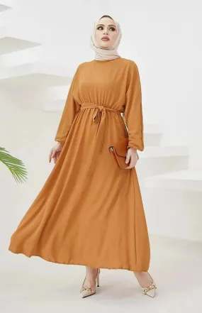 Modest Long Arab Abaya Dress - Amber | Elegant Aerobin Hijab Dress Mustard