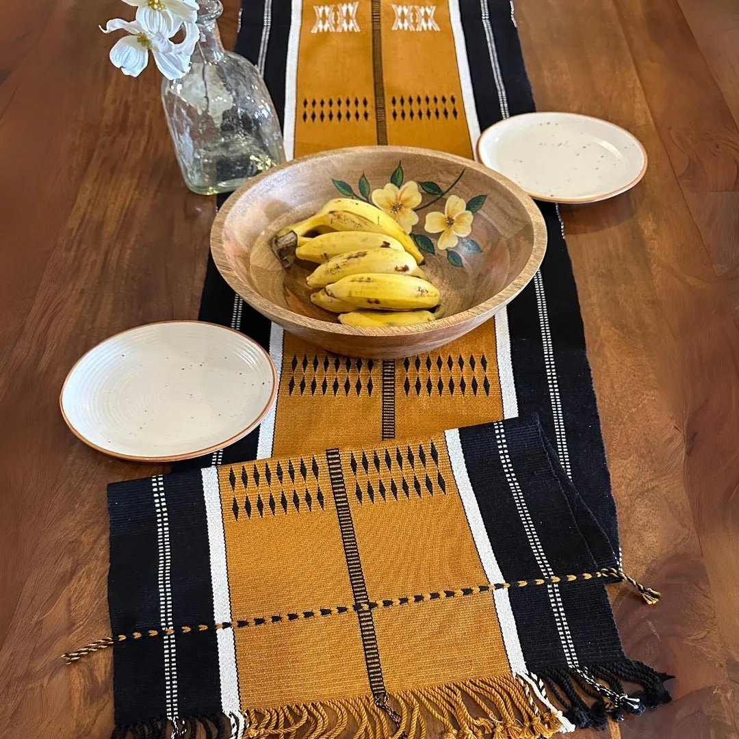 Mustard & Black Handwoven Tribe Inspired Table Runner