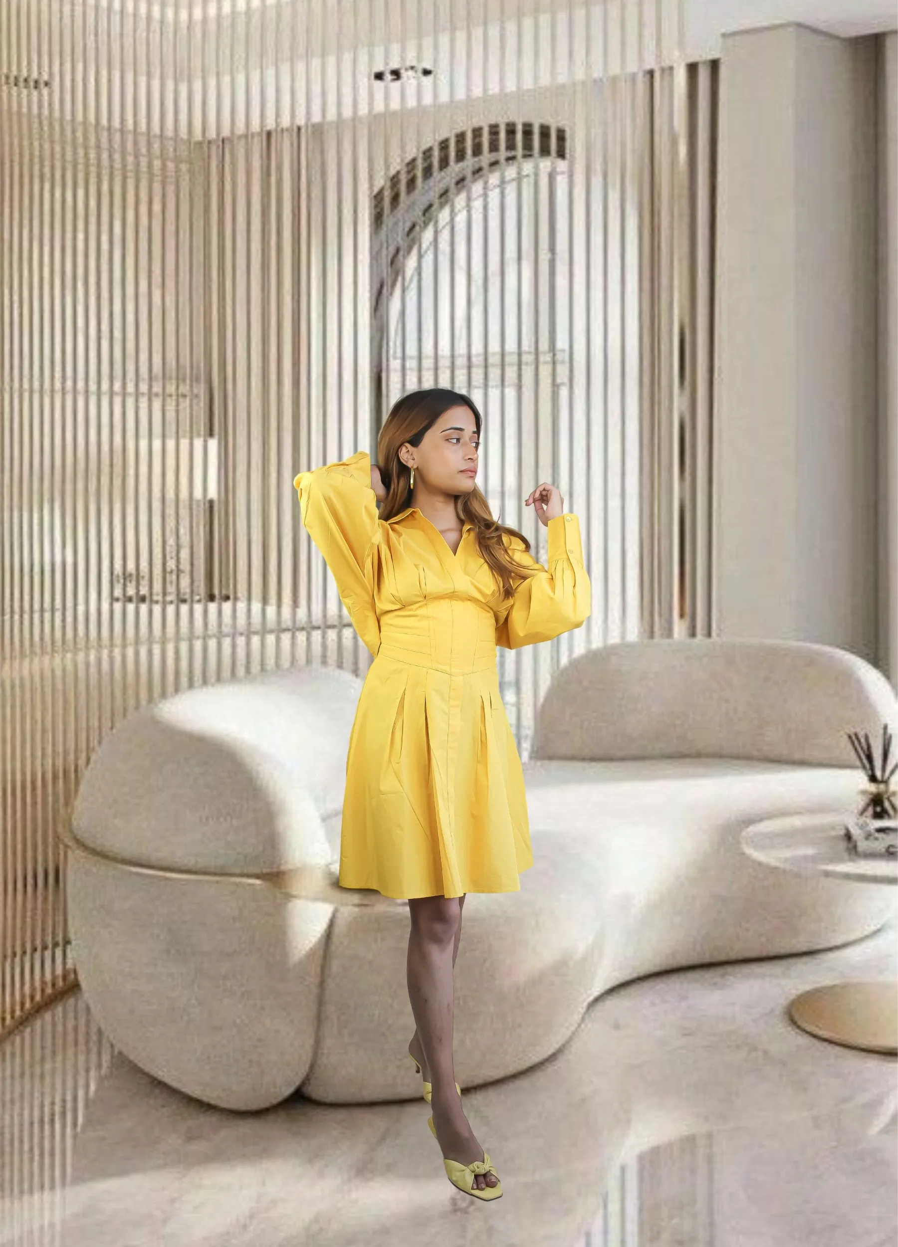 Mustard Corset Poplin Dress