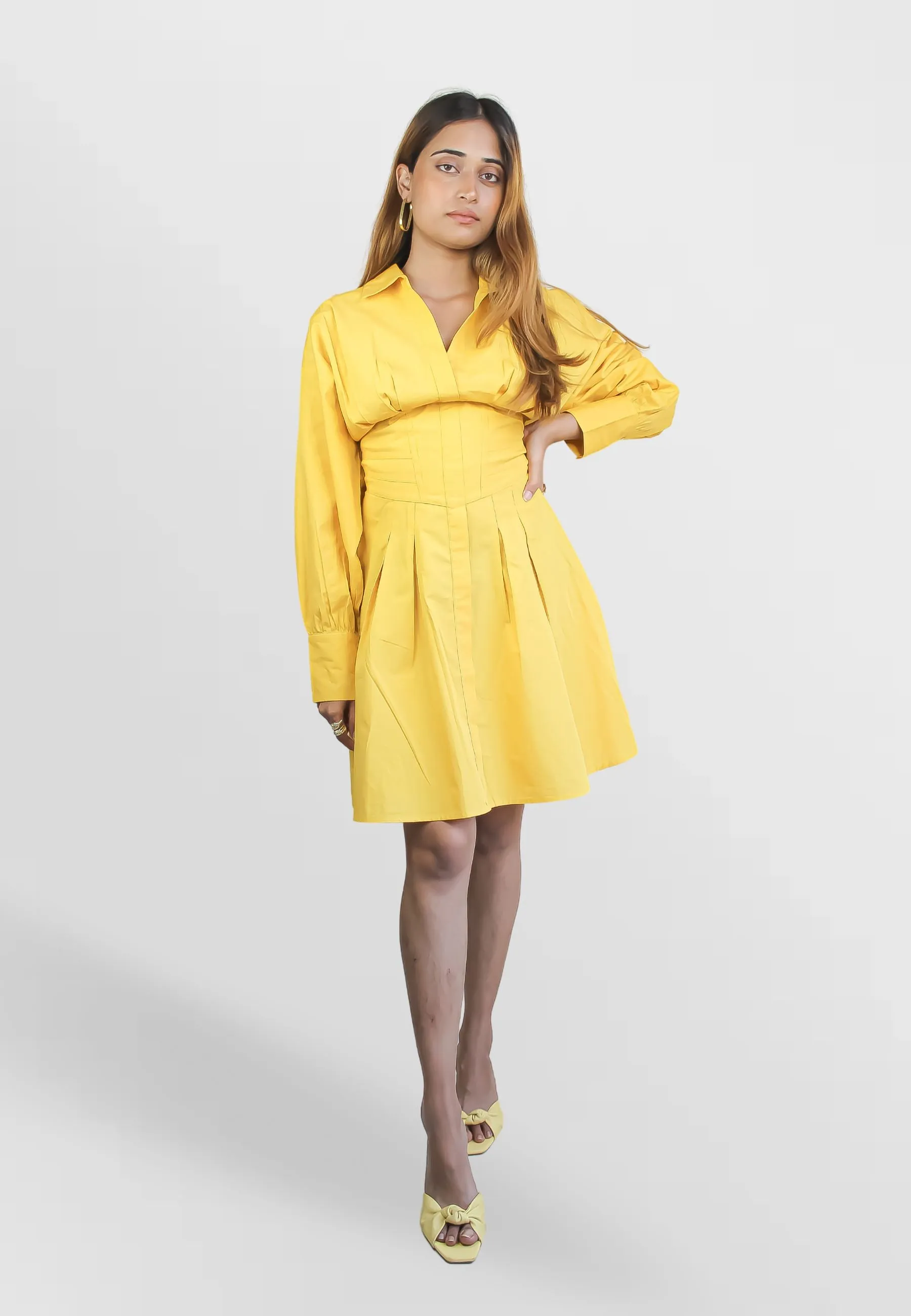 Mustard Corset Poplin Dress