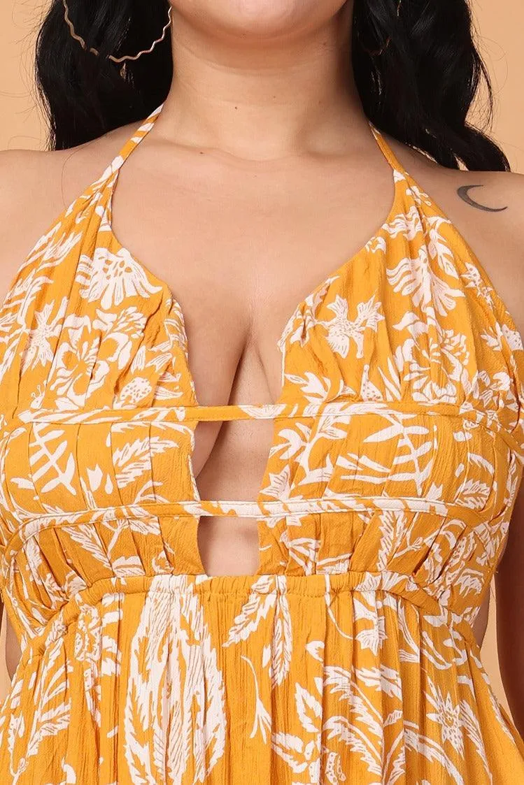 Mustard Floral Printed Maxi Dress