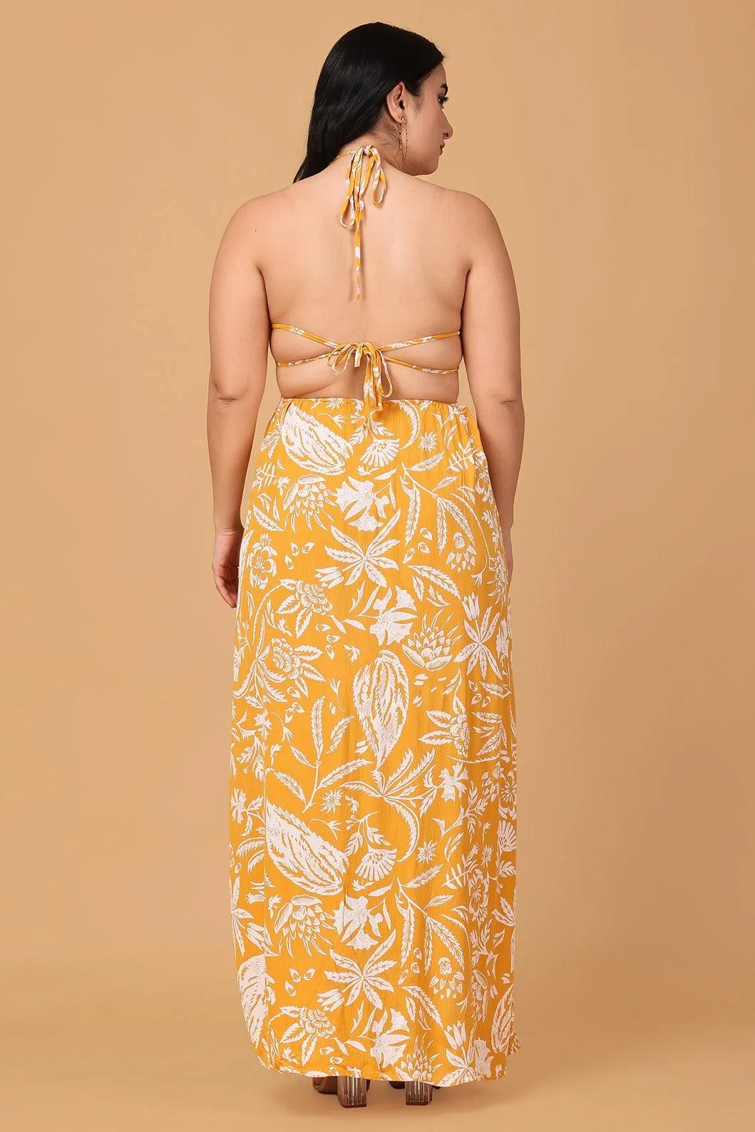 Mustard Floral Printed Maxi Dress