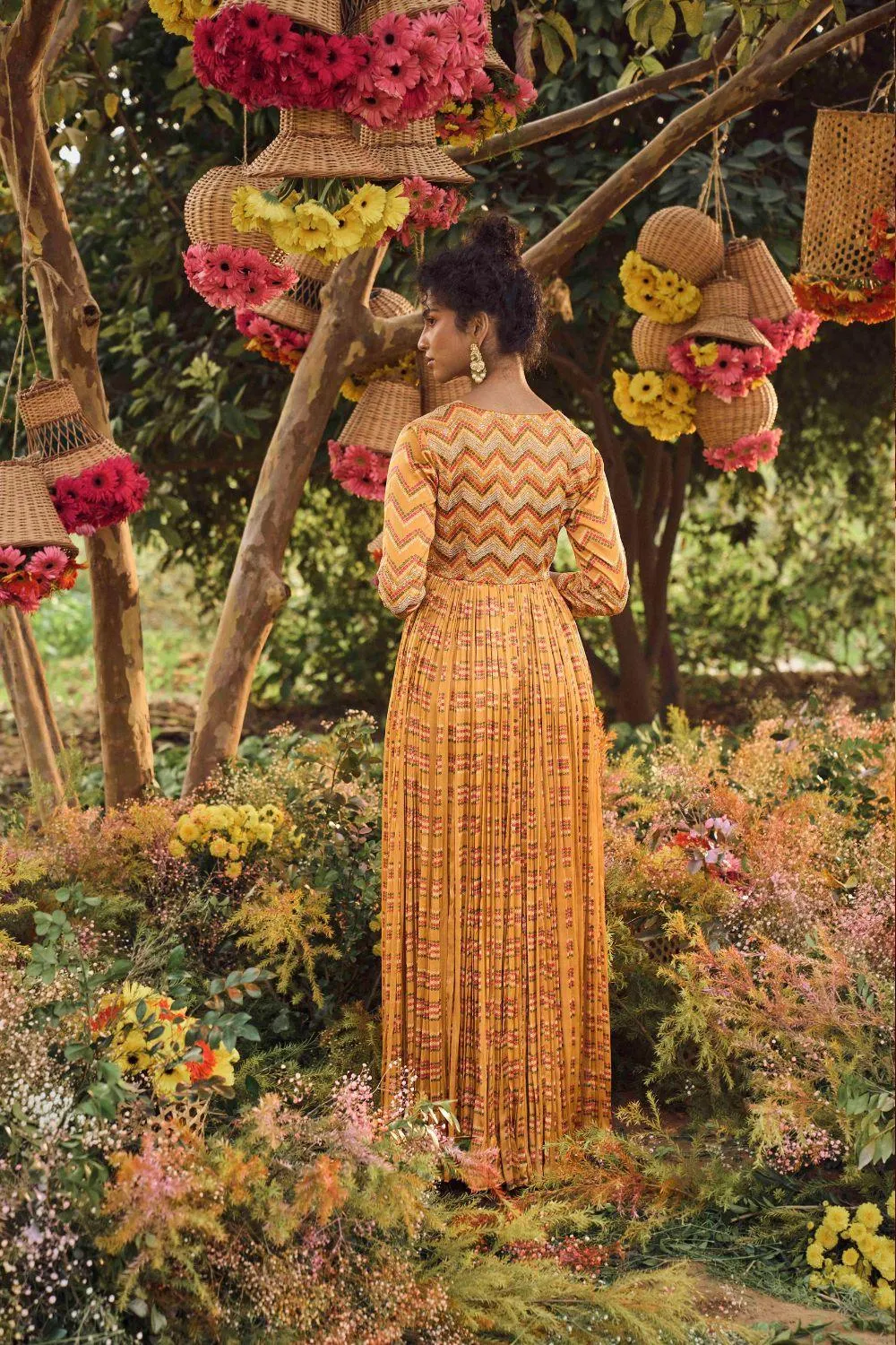 Mustard Printed Maxi Dress With Pants