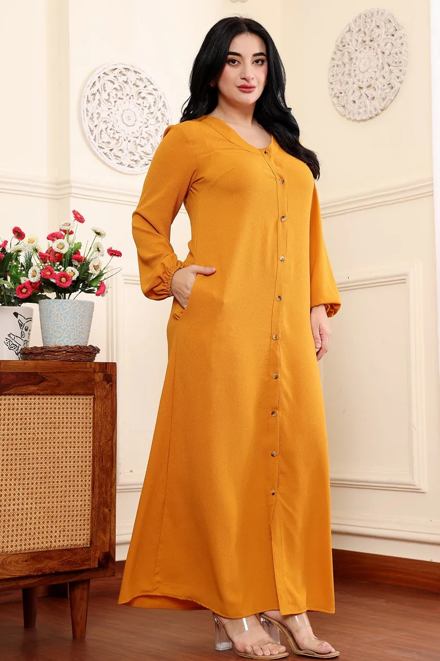 Mustard Solid Buttoned Maxi Dress