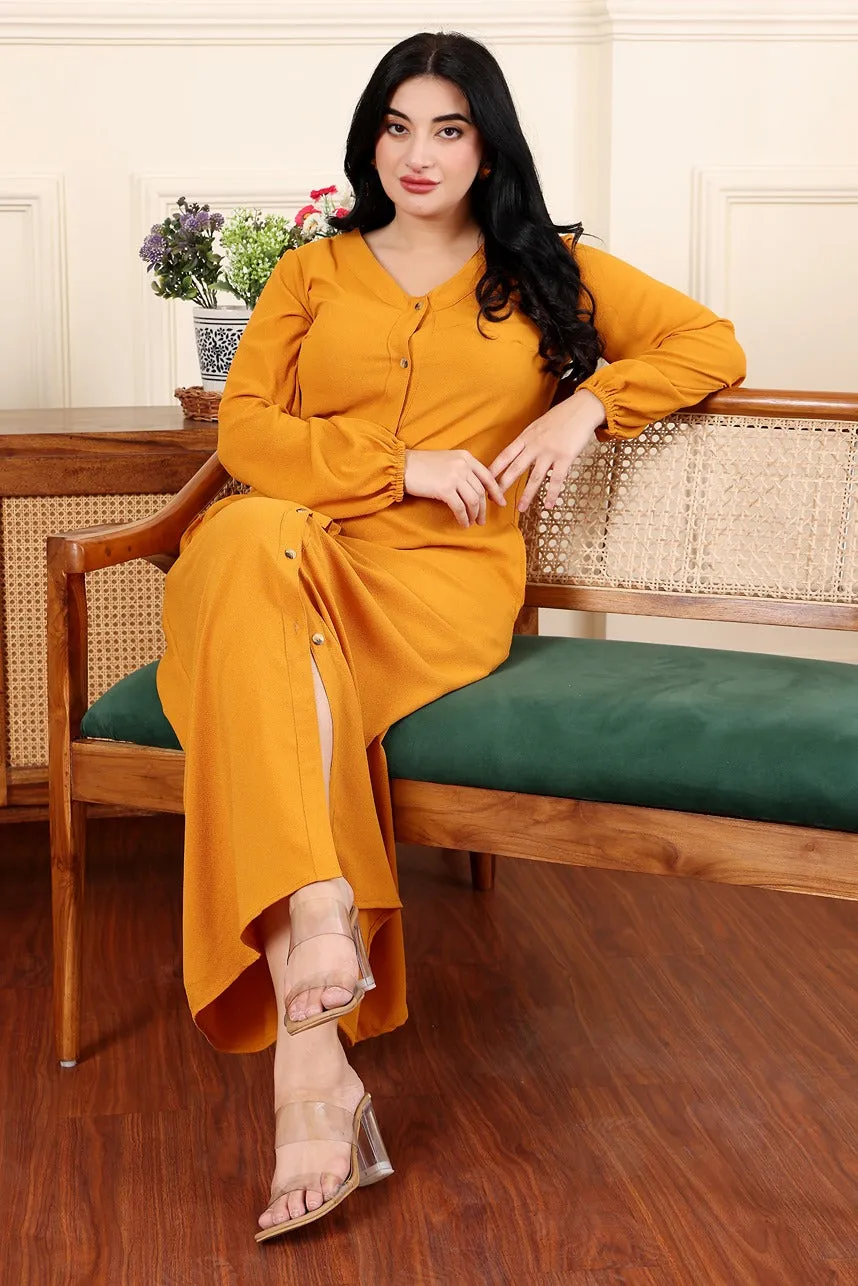 Mustard Solid Buttoned Maxi Dress
