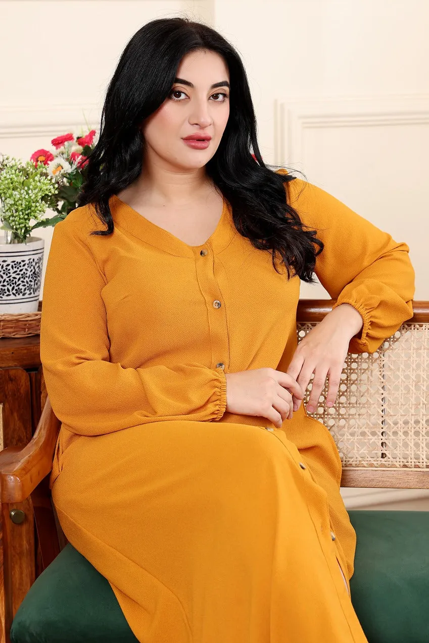 Mustard Solid Buttoned Maxi Dress