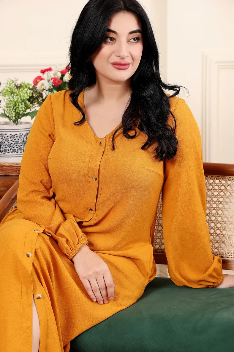 Mustard Solid Buttoned Maxi Dress
