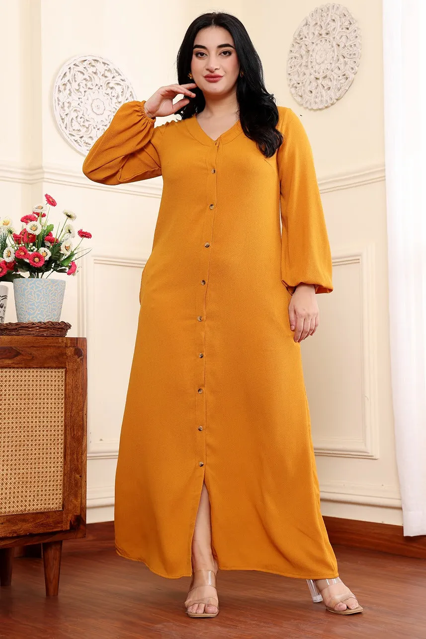 Mustard Solid Buttoned Maxi Dress