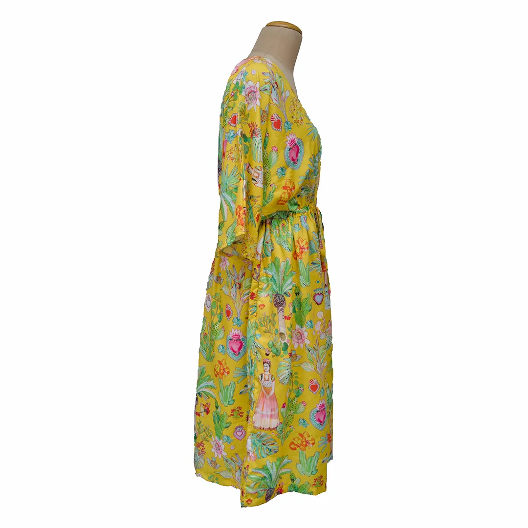 Mustard Yellow Digital Artwork Crepe Maxi Dress UK Size 18-32 M83