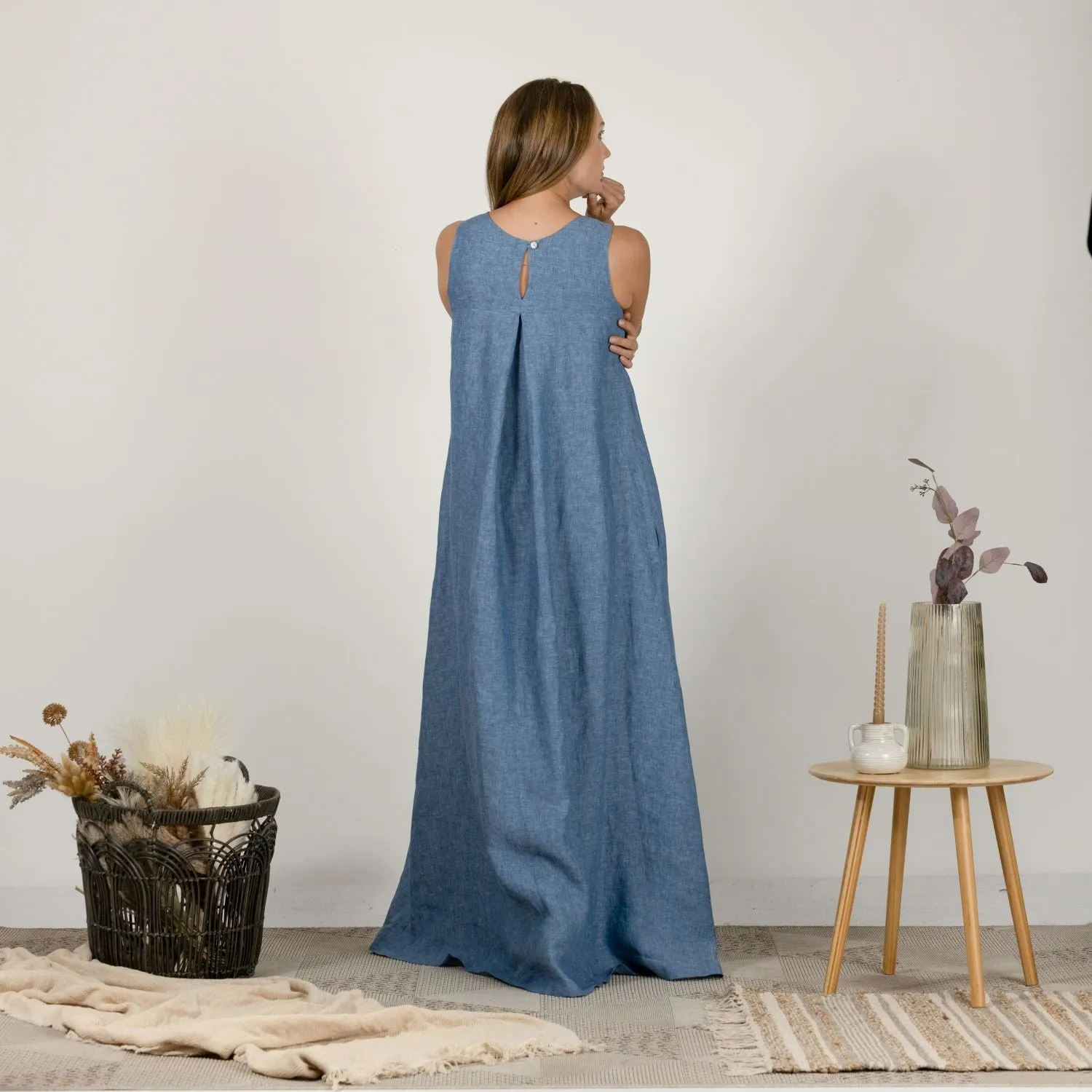 Natural Loose Linen Maxi Dress