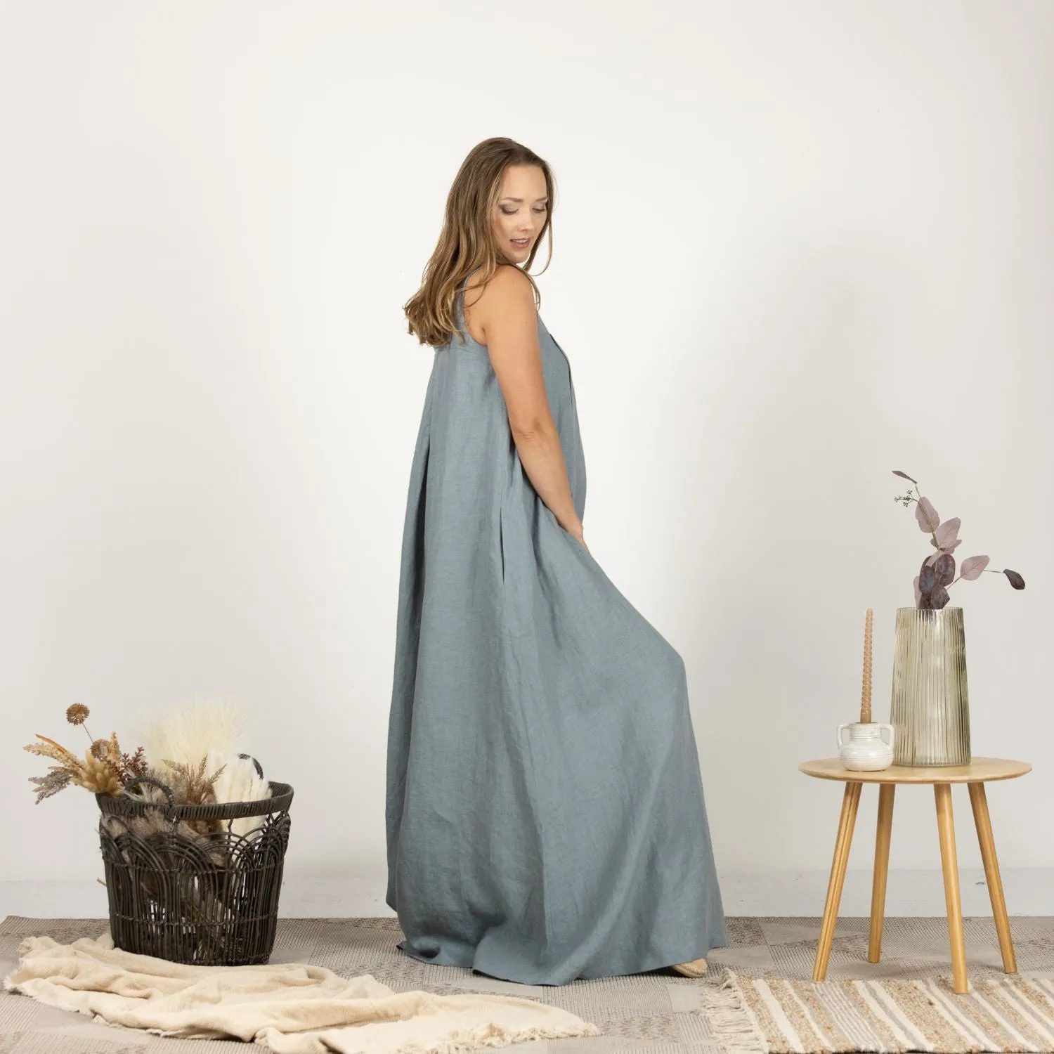 Natural Loose Linen Maxi Dress
