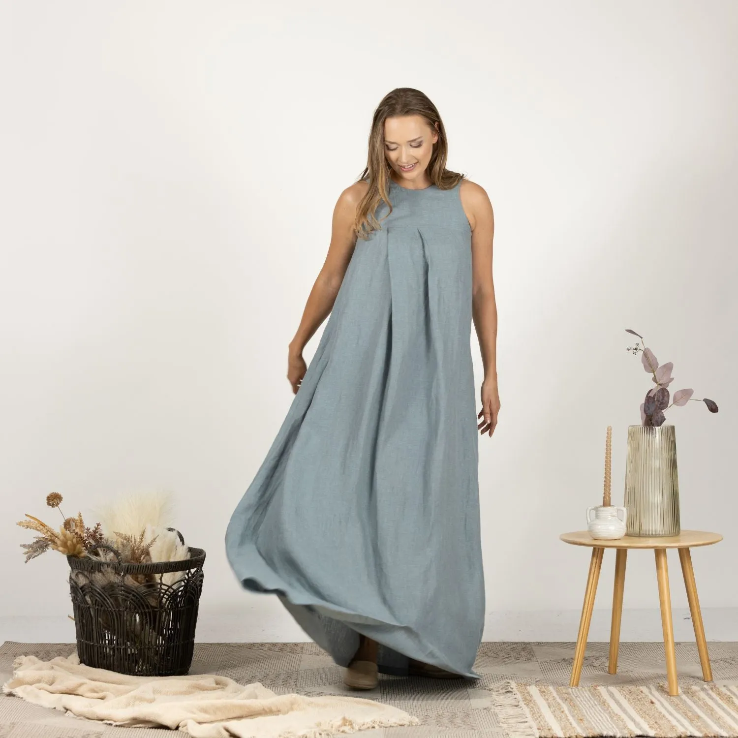 Natural Loose Linen Maxi Dress