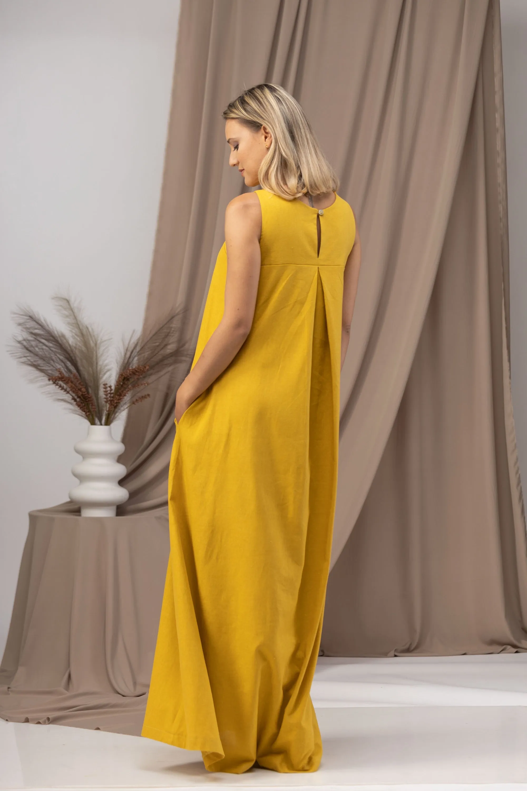 Natural Loose Linen Maxi Dress