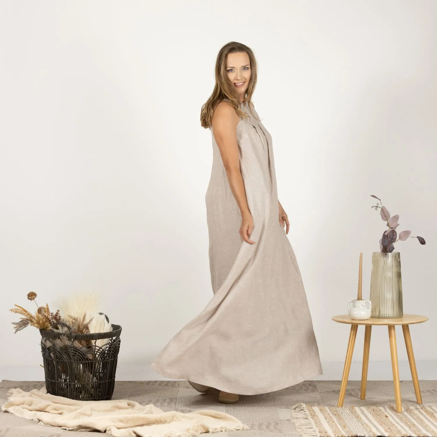 Natural Loose Linen Maxi Dress
