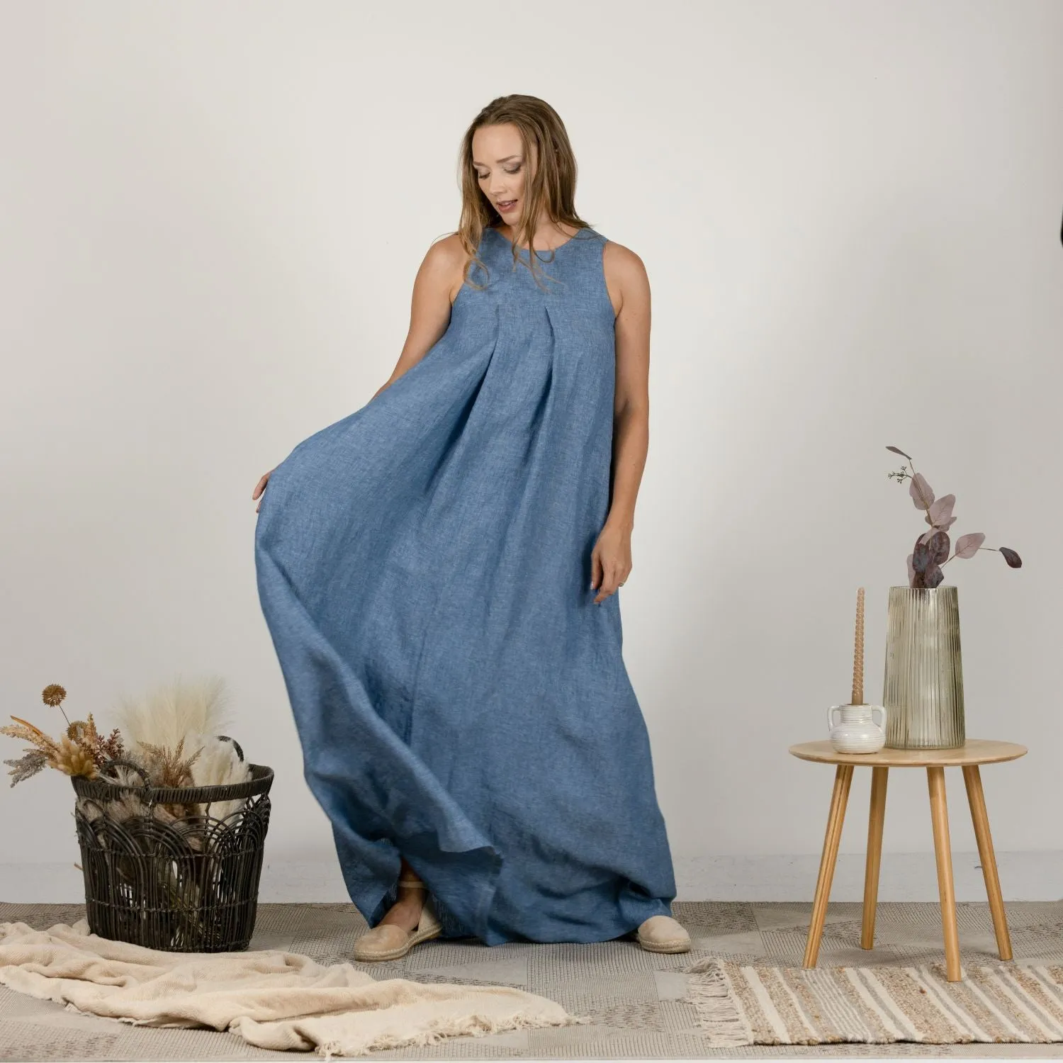 Natural Loose Linen Maxi Dress