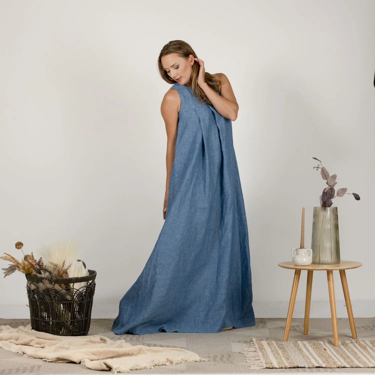 Natural Loose Linen Maxi Dress