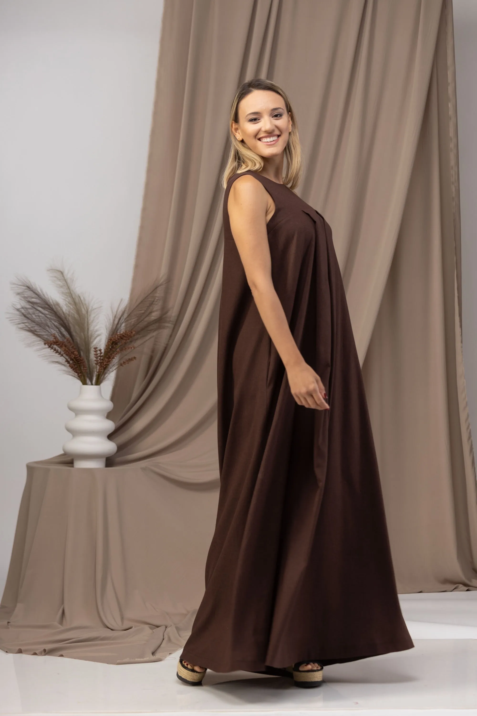 Natural Loose Linen Maxi Dress